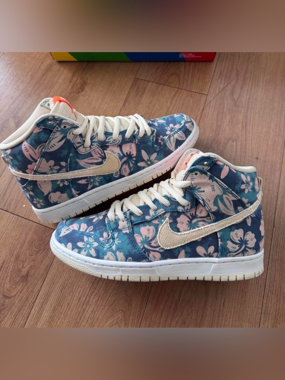 Nike Floral Dunk High Sneakers in Blue, Pink & Cream